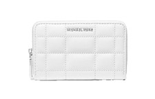 MICHAEL KORS OPTIC WHITE,SILVER SMALL QUILTED LEATHER COIN,CARD CASE WALLET