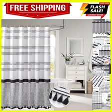 Farmhouse Black and White Striped Waterproof Shower Curtain with Tassels 72"x72"