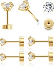 Stud Earrings Set, Flat Back Earrings for Women 14K Gold Hypoallergenic Cartilag