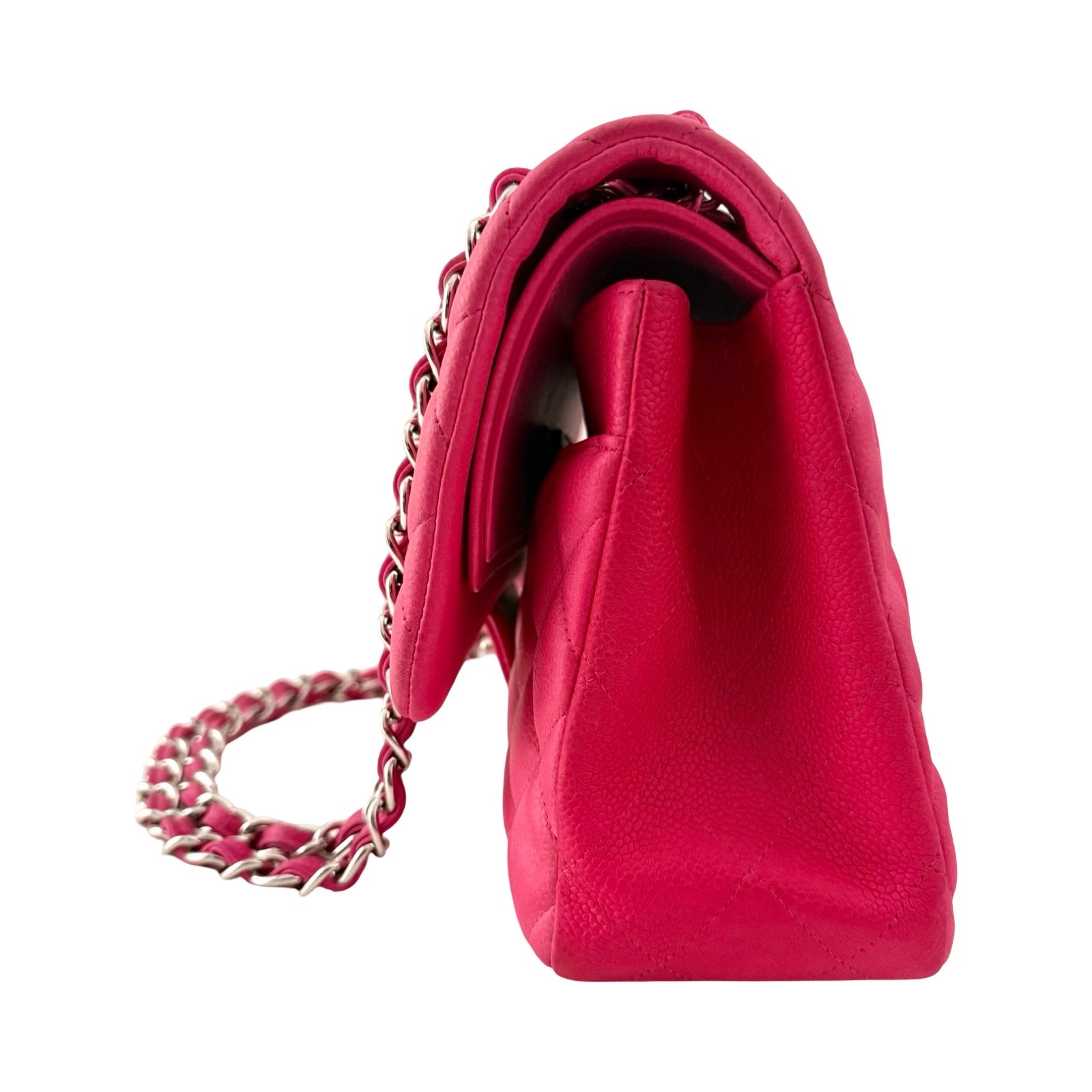 Chanel - CC Fuchsia Matte Pink Quilted Caviar Jumbo Double Flap | fomoluxury image 10
