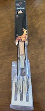 Good Cook BBQ Tool Set 3 Piece Fork Turner Tongs Stainless Steel Wood Handle New