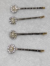 4 VINTAGE PEARL RHINESTONE BOBBY PINS HAIR PINS HAIR ACCESSORY READ DESC.