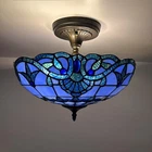Tiffany Style Ceiling Lights Blue Stained Glass Baroque Style 12"H*16"W*16"D