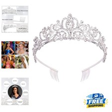 Stunning Silver Crystal Tiara with Hair Combs - Perfect for Cosplay and Parties