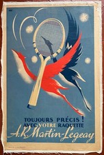 Sportplakat TENNIS Schl&auml;ger Andr&eacute; Martin-Legeay THAL 40x60cm 30er Jahre