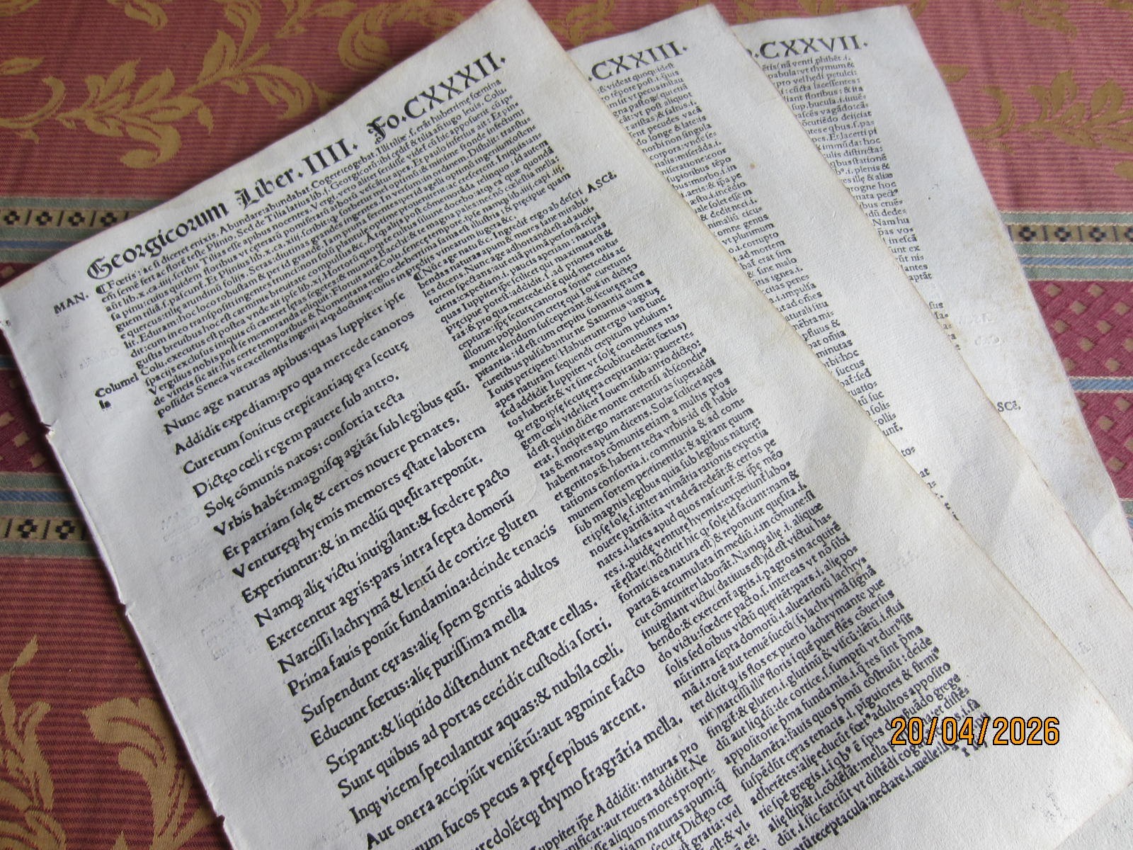 1507-3 SHEETS. POST-INCUNABLE.ENEIDA,BUCÓLICA,GEORGICAL.PUBLIUS VERGILIUS.CXXII