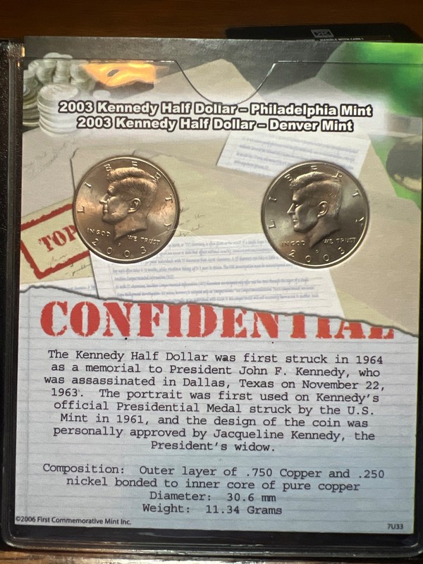 2003 Kennedy Half Dollar Set of 2 Coins Philadelphia Mint Denver Mint COA