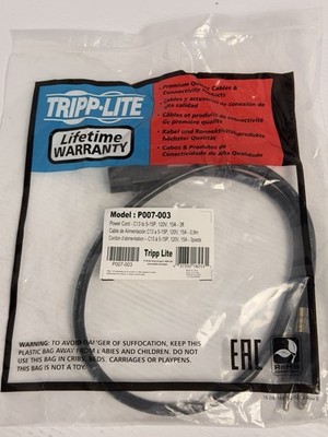 Tripp Lite P007-003 3ft Computer Power Cord Cable 5-15P to C13 Heavy Duty 15A