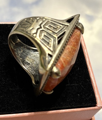 17g BIG Sterling Silver Natural SPONGE CORAL 925 Greek Symbols Ring 7 - Picture 2 of 3