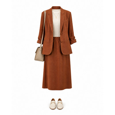 Breckenridge Vintage Brown Skirt Suit Career Academia Minimalist USA 16