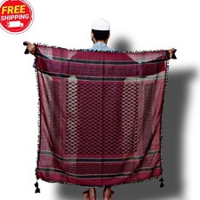 Palestine Keffiyeh Scarf Red Black Kufiya Arab Shemagh Tassel Wrap