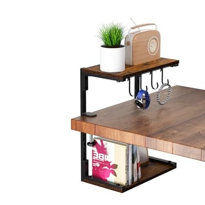 Clamp-On Desk Organizer Shelf, 13 inch Adjustable Height and Versatile Hook, 