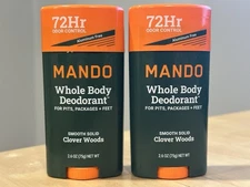 MANDO Whole Body Deodorant 72 Hr Smooth Solid Clover Woods 2.6 oz Lot Of 2