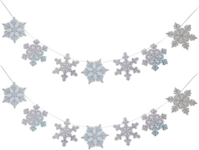 2 Pack Frozen Snowflake Gradient Glitter Snowflake Banner for Winter Wonderland,