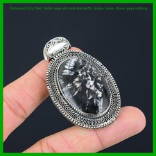 Pietra preziosa crisantemo ovale vintage regalo fidanzamento nuovo ciondolo argento sterling