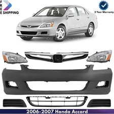 Front Bumper Cover Fascia Plastic Headlights Kit For 2006-2007 Honda Accord