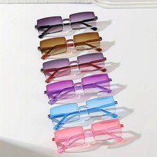 Rectangle Frame Sunglasses UV400 Candy Color Rimless Gradient Glasses 6 Pcs