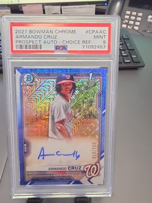 Armando Cruz 2021 1st Bowman Chrome Prospect Auto Blue Choice Ref #CPA-AC PSA 9