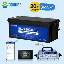 DC HOUSE 48V 100Ah Golf Cart Lithium LiFePO4 Battery Trolling Motor 18A Charger