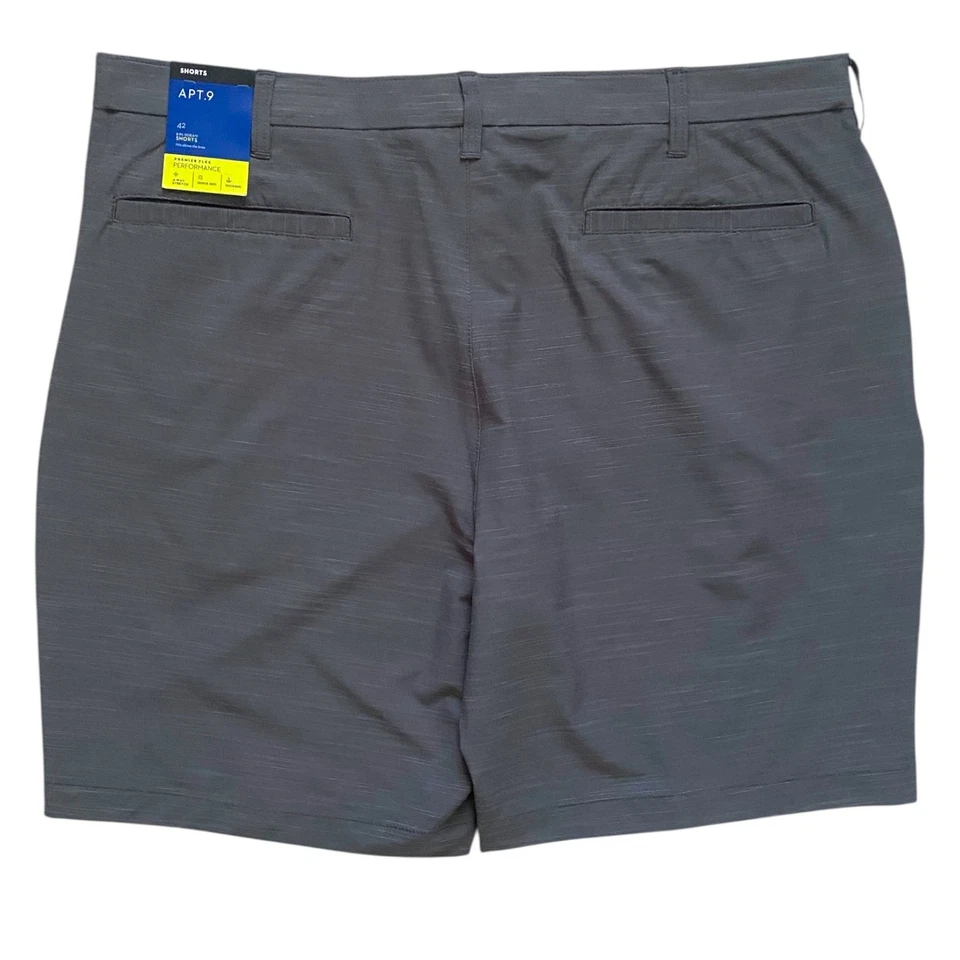 Pantalones Cortos Para Hombre Apt 9 Premier Flex Frente Plano Elastizados Gris 8" Entrepierna Talla 42 Foto 2 de 4