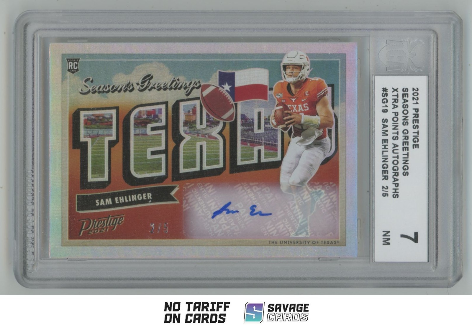 Sam Ehlinger Panini Prestige Seasons Greetings #SG19 Autograph Xtra Points