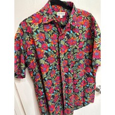 Paul Fredrick Mens Large Floral Short Sleeve Button Down Shirt Cotton USA Made