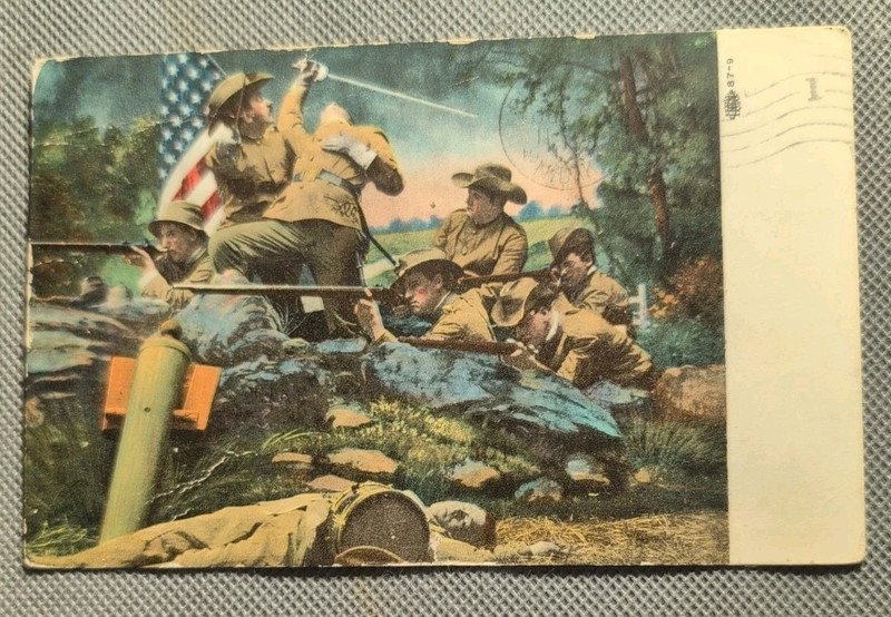 7-4-1908 Military postcard army soldier Teddy Roosevelt, Vintage Stamp