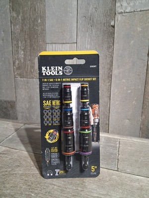 New KLEIN TOOLS 32933KIT 7 In 1 SAE 6 IN 1 METRIC 1/4'' IMPACT FLIP SOCKET SET 