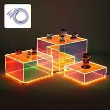 3Pcs Iridescent Acrylic Display Risers with LED light, Acrylic Cube Box Rainb...