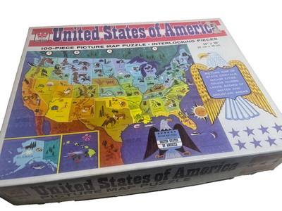 Vintage 1965 Whitman United States of America Puzzle 100 Piece Geography USA map