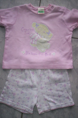 Süßer Sommer-Pyjama mit ''Com on Ted..'', rosa-weiß  Gr.68/74