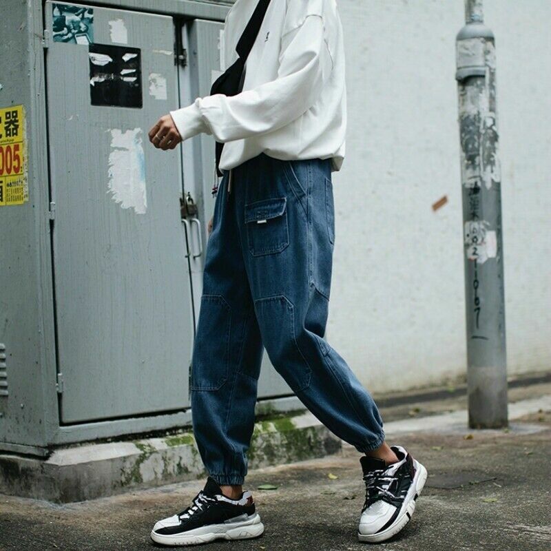 Men Denim Harem Pants Casual Trousers Japanese Jeans Cargo Men Denim Harem Pants Casual Trousers Japanese Jeans Cargo