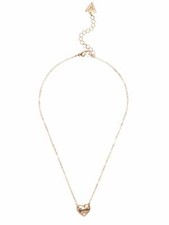 NEW GUESS GOLD TONE,CRYSTAL,HEART CHARM PENDANT CHAIN LINK NECKLACE -14"+2.5"