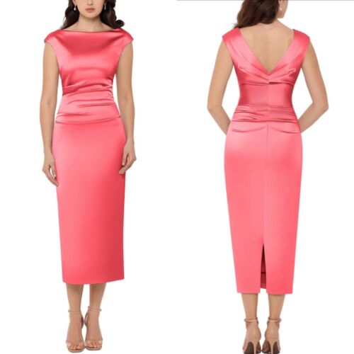 NEW Betsy & Adam ROSE Mauve RUCHED Cap Sleeve SATIN Cocktail SHEATH DRESS US 10