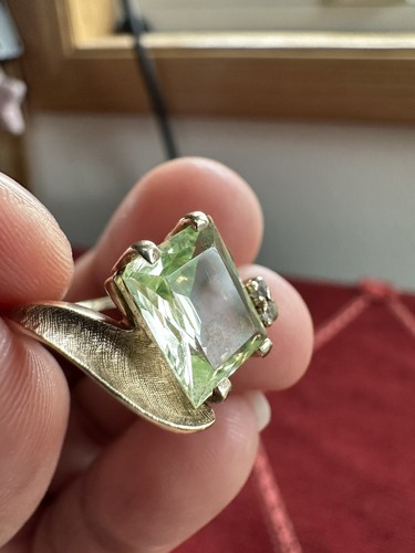 10k massiver Gelbgold Smaragd Schliff Peridot Schlangenring Antik 1970er Vintage 3,12 Gr. - Bild 4 von 24