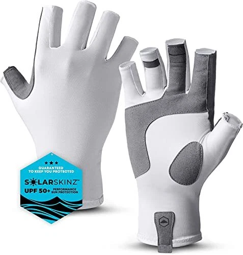 UV Fishing Gloves - Fingerless Fishing Gloves Men & Women - UPF L / XL  White