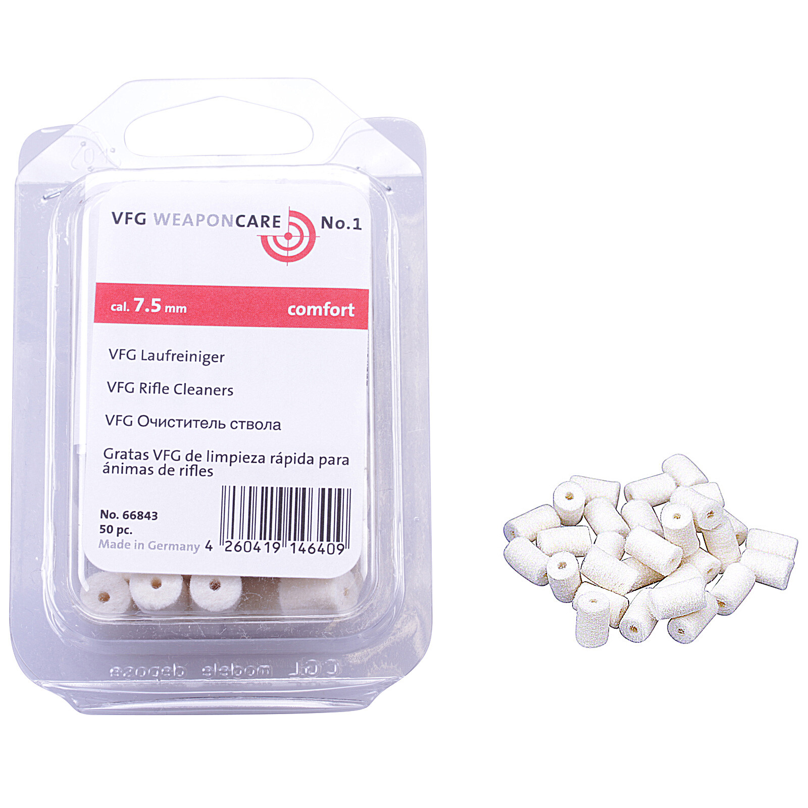 VFG 7.5mm Match Rifle Pistol Comfort Barrel Cleaning Felts 50 Pack 331957