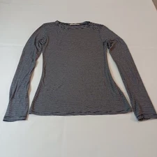 Active Basic T10075 Womens Black & White Stripes Ribbed Stretch Casual T-Shirt M