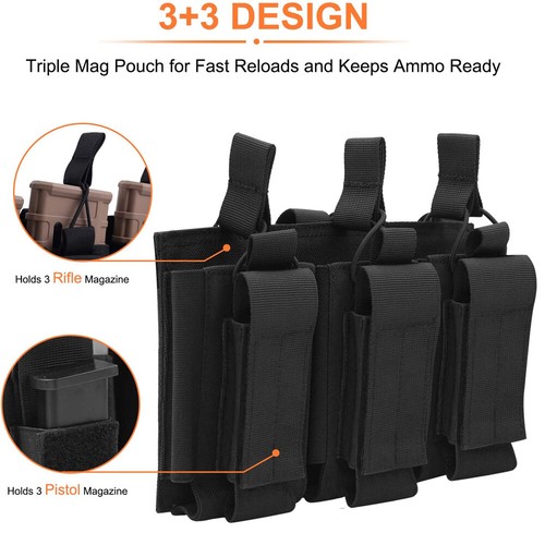 Tactical Molle Triple Open Top Magazine Pouch Hunting Rifle Pistol Mag Waist Bag - Picture 4 of 25