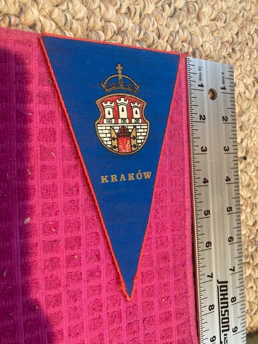 KRAKOW Poland Vintage BANNER Pennant POLSKA Polish COAT OF ARMS - Fast Shipper