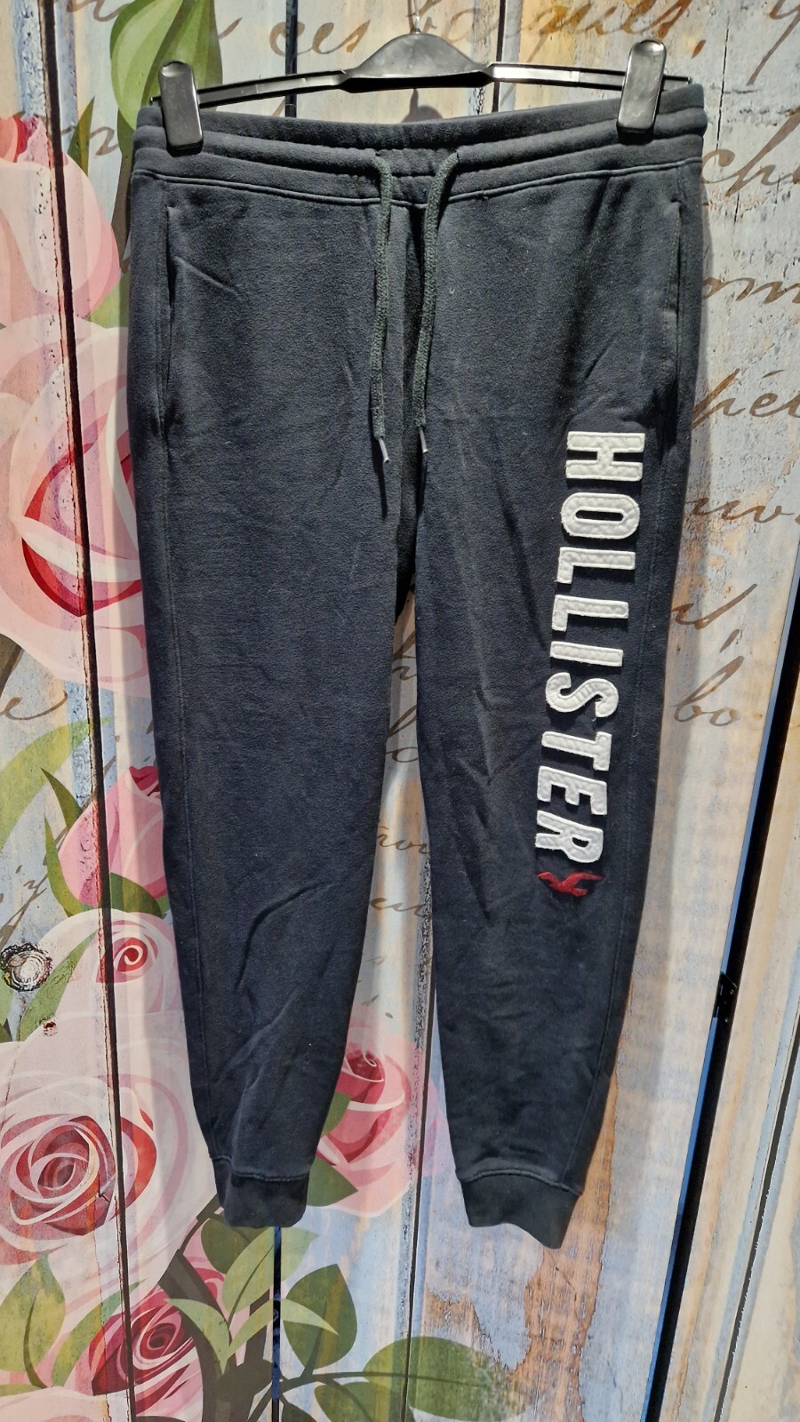 Men's Hollister Fleece Jogging Bottoms Size M Black eBay