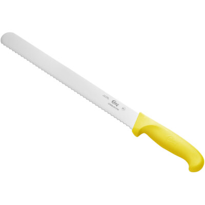 Choice 12'' Serrated Edge Slicing / Bread Knife with Yellow Handle