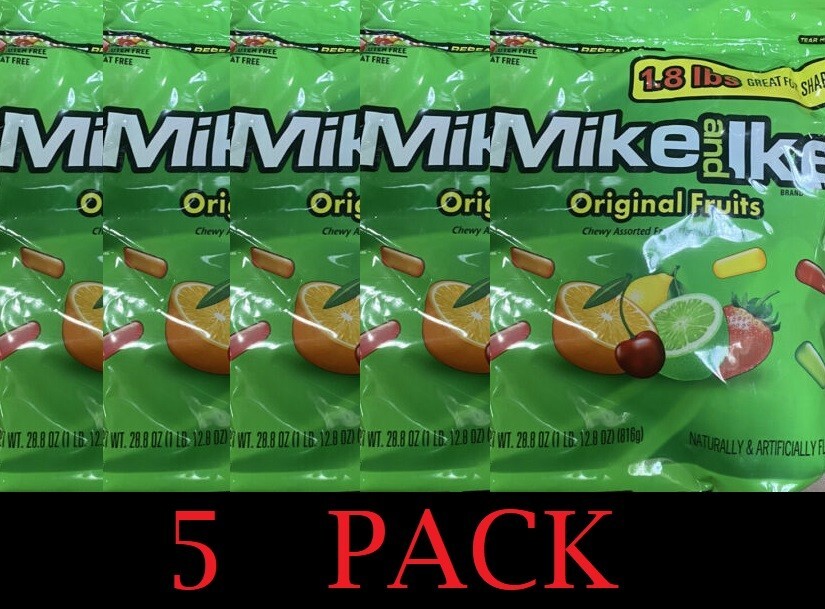 5x Mike and Ike Original Fruits Chewy Candy 28.8oz Resealable Bag