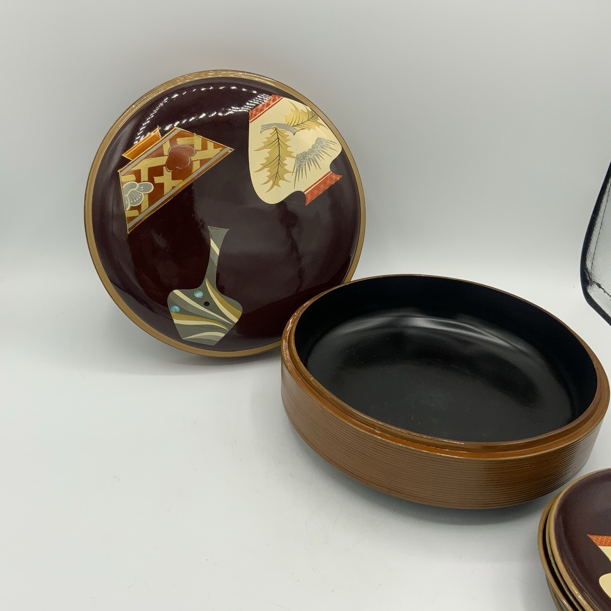 1974 1982 プレート 皿 Vintage Japanese Lacquerware Hand Painted Container With 5 Plates