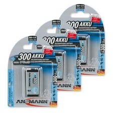 ANSMANN 3-Pack 9V 300 mAh Low Self-Discharge Rechargeable Battery 9 Volt