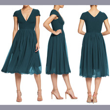 NEW Dress the Population [ XXS ] Corey Chiffon Fit & Flare Dress PINE Green Q209