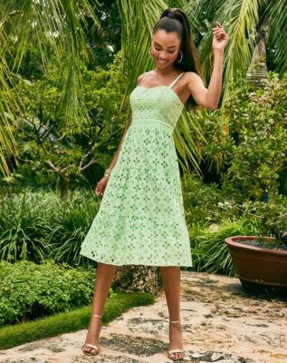 Lace Trimmed Floral Dress となりあっ pistachio S 