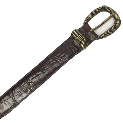 Vintage Brighton 50108 Croc Embossed Brown Leather Brass Buckle Belt Size S Brighton Womens Brown Leather Croc Embossed Belt Sz M Brass  main image 4
