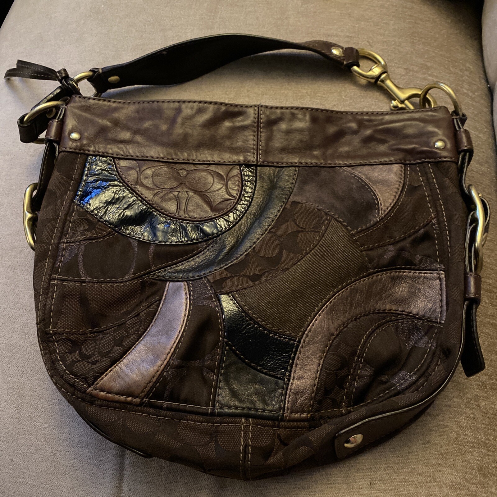 Coach Patchwork Zoe Brown Hobo Bag Gem