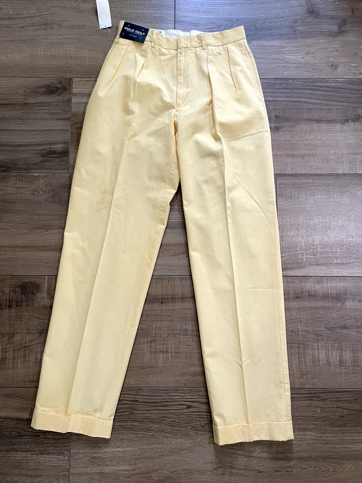 Polo Golf Ralph Lauren Pants Mens 33x36 Yellow Pleated Classic Cotton Trousers